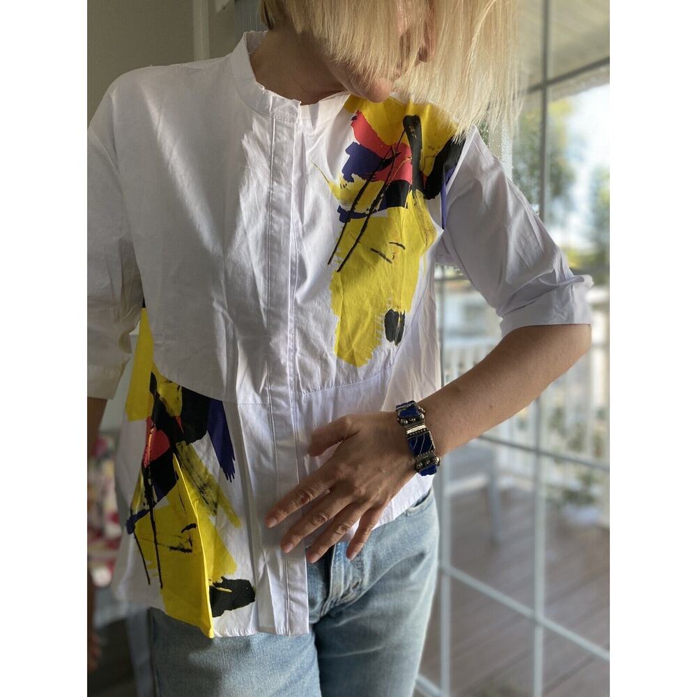 Women's shirt asymmetry City casual With a bright print XL